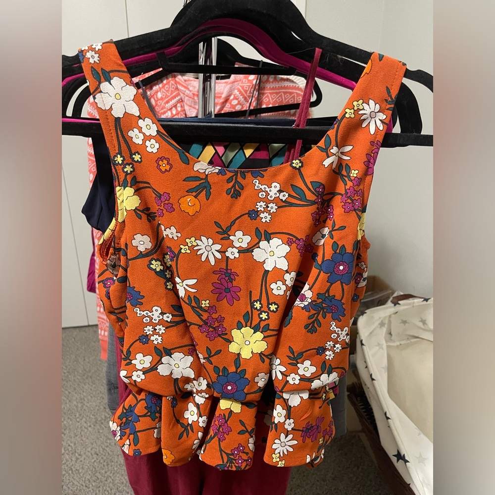 George Orange Floral Scoop Neck Dress with Multicolor Blooms